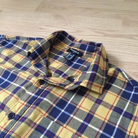 🎈$10 add on.  MEN’S Plaid Shirt. Yellow navy - Picture 2 of 4